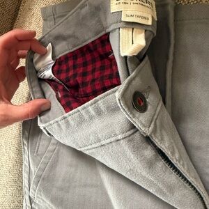 Dockers Slim Tapered Men’s Chinos in Light Gray with Red Check Lining